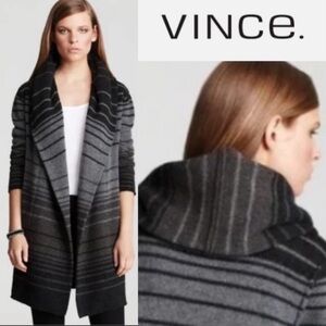 Like New Vince Sophie Gray and Black Striped Hooded Open Front Cardigan Coat